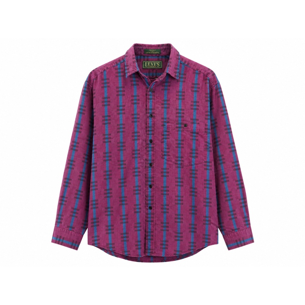 Vintage 90s Levis Sutter Creek Shirt Men's Medium Purple Teal Stripe Made in USA